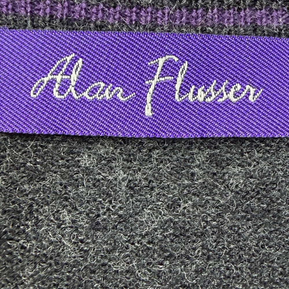 Alan Flusser Merino Wool Blend Sweater Mens L Charcoal Gray V-Neck Classic Knit